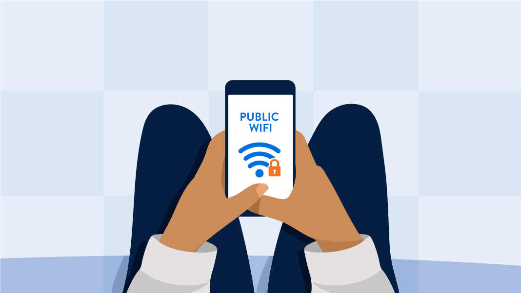 Illustration of person working on phone accessing public wifi