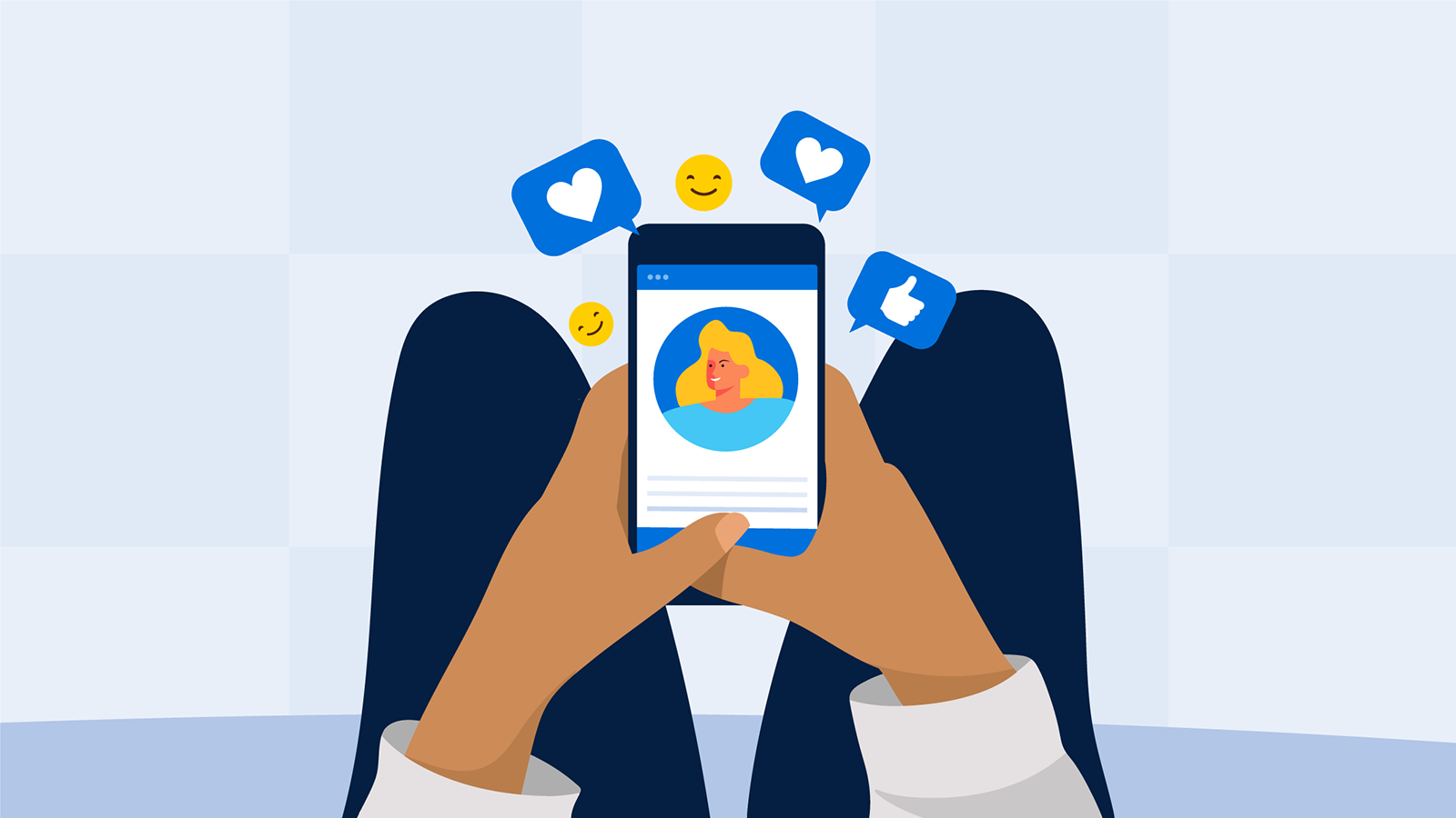 Illustration of a person looking at social media on a smart phone